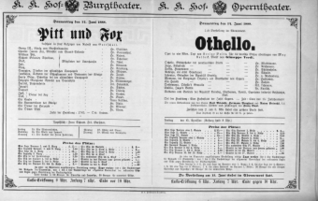 Theaterzettel (Oper und Burgtheater in Wien) 18880614 Seite: 1