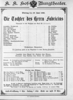 Theaterzettel (Oper und Burgtheater in Wien) 18880619 Seite: 1