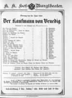 Theaterzettel (Oper und Burgtheater in Wien) 18880626 Seite: 1