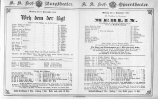 Theaterzettel (Oper und Burgtheater in Wien) 18880903 Seite: 1