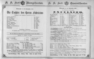 Theaterzettel (Oper und Burgtheater in Wien) 18880912 Seite: 1