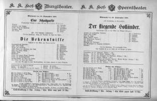 Theaterzettel (Oper und Burgtheater in Wien) 18880919 Seite: 1