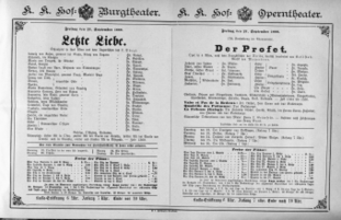 Theaterzettel (Oper und Burgtheater in Wien) 18880921 Seite: 1