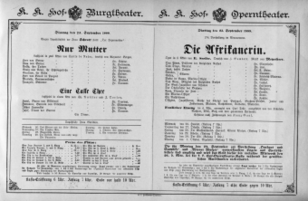 Theaterzettel (Oper und Burgtheater in Wien) 18880925 Seite: 1