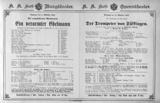 Theaterzettel (Oper und Burgtheater in Wien) 18881002 Seite: 1