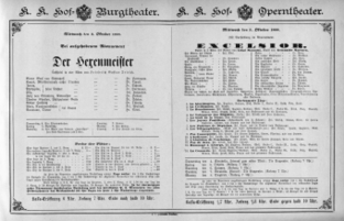 Theaterzettel (Oper und Burgtheater in Wien) 18881003 Seite: 1