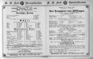 Theaterzettel (Oper und Burgtheater in Wien) 18881014 Seite: 1