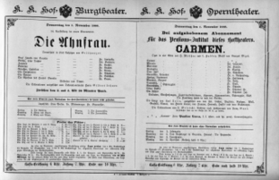 Theaterzettel (Oper und Burgtheater in Wien) 18881101 Seite: 1