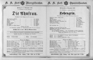 Theaterzettel (Oper und Burgtheater in Wien) 18881102 Seite: 1
