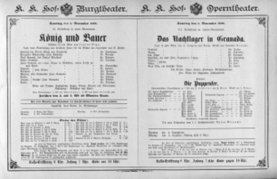 Theaterzettel (Oper und Burgtheater in Wien) 18881103 Seite: 1