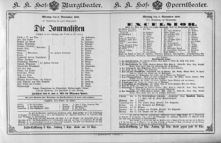 Theaterzettel (Oper und Burgtheater in Wien) 18881105 Seite: 1