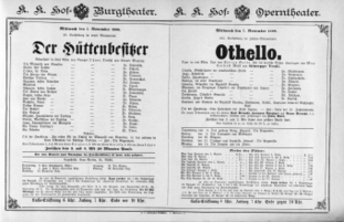 Theaterzettel (Oper und Burgtheater in Wien) 18881107 Seite: 1
