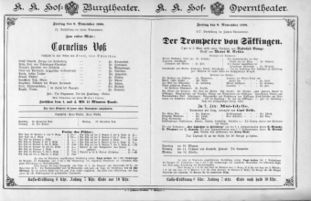 Theaterzettel (Oper und Burgtheater in Wien) 18881109 Seite: 1