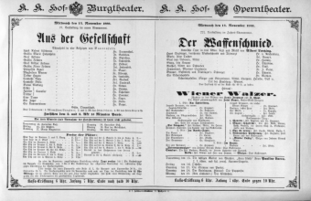Theaterzettel (Oper und Burgtheater in Wien) 18881114 Seite: 1