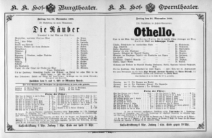 Theaterzettel (Oper und Burgtheater in Wien) 18881116 Seite: 1