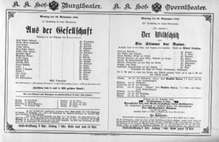 Theaterzettel (Oper und Burgtheater in Wien) 18881119 Seite: 1