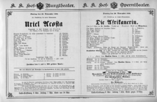 Theaterzettel (Oper und Burgtheater in Wien) 18881120 Seite: 1