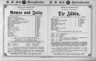 Theaterzettel (Oper und Burgtheater in Wien) 18881126 Seite: 1