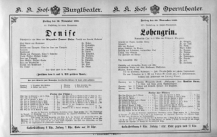 Theaterzettel (Oper und Burgtheater in Wien) 18881130 Seite: 1