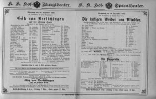 Theaterzettel (Oper und Burgtheater in Wien) 18881219 Seite: 1