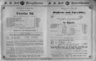 Theaterzettel (Oper und Burgtheater in Wien) 18890103 Seite: 1