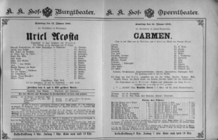 Theaterzettel (Oper und Burgtheater in Wien) 18890112 Seite: 1