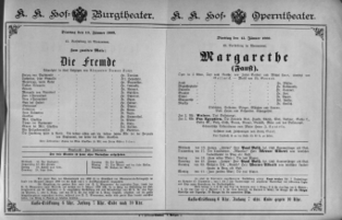 Theaterzettel (Oper und Burgtheater in Wien) 18890115 Seite: 1