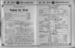 Theaterzettel (Oper und Burgtheater in Wien) 18890122 Seite: 1