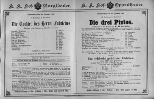 Theaterzettel (Oper und Burgtheater in Wien) 18890124 Seite: 1