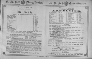 Theaterzettel (Oper und Burgtheater in Wien) 18890128 Seite: 1