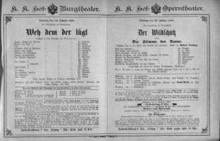 Theaterzettel (Oper und Burgtheater in Wien) 18890129 Seite: 1