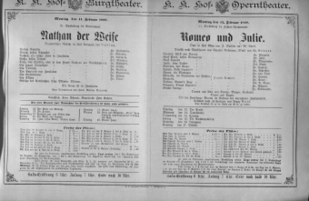 Theaterzettel (Oper und Burgtheater in Wien) 18890211 Seite: 1