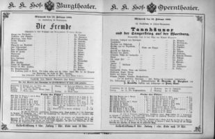 Theaterzettel (Oper und Burgtheater in Wien) 18890213 Seite: 1