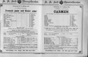 Theaterzettel (Oper und Burgtheater in Wien) 18890214 Seite: 1