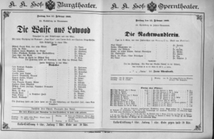 Theaterzettel (Oper und Burgtheater in Wien) 18890215 Seite: 1