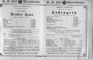 Theaterzettel (Oper und Burgtheater in Wien) 18890216 Seite: 1