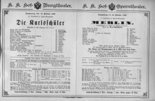 Theaterzettel (Oper und Burgtheater in Wien) 18890221 Seite: 1