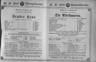 Theaterzettel (Oper und Burgtheater in Wien) 18890225 Seite: 1
