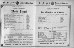 Theaterzettel (Oper und Burgtheater in Wien) 18890226 Seite: 1