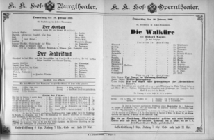 Theaterzettel (Oper und Burgtheater in Wien) 18890228 Seite: 1