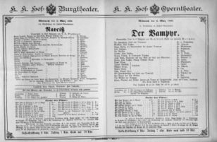Theaterzettel (Oper und Burgtheater in Wien) 18890306 Seite: 1