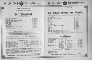 Theaterzettel (Oper und Burgtheater in Wien) 18890308 Seite: 1
