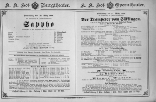 Theaterzettel (Oper und Burgtheater in Wien) 18890321 Seite: 1