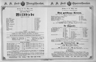 Theaterzettel (Oper und Burgtheater in Wien) 18890322 Seite: 1