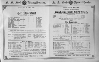 Theaterzettel (Oper und Burgtheater in Wien) 18890326 Seite: 1