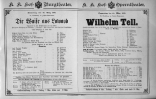 Theaterzettel (Oper und Burgtheater in Wien) 18890328 Seite: 1