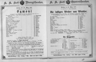 Theaterzettel (Oper und Burgtheater in Wien) 18890329 Seite: 1