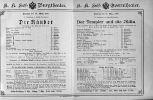 Theaterzettel (Oper und Burgtheater in Wien) 18890331 Seite: 1