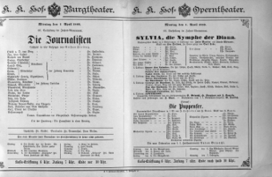 Theaterzettel (Oper und Burgtheater in Wien) 18890401 Seite: 1