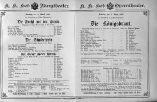 Theaterzettel (Oper und Burgtheater in Wien) 18890402 Seite: 1